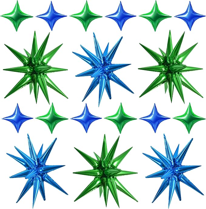 TONIFUL 18Pcs 22Inch Blue Green Large Explosion Star Mylar Balloons and 10Inch by TONIFUL