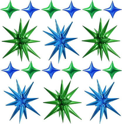 TONIFUL 18Pcs 22Inch Blue Green Large Explosion Star Mylar Balloons and 10Inch by TONIFUL