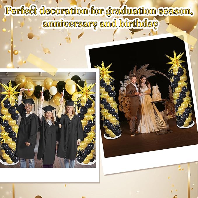 Soulchen 110 Pcs Black Gold Explosion Balloons Column Stand Kit Adjustable - Image 6