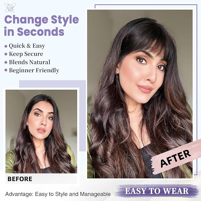 Wispy Bangs Hair Clip, 100% Human Hair Clip In Brown Bangs for Women, Soft Layered Fake Bangs with Feathered Fringe, Easy Clip-On Design for Daily Wear & Halloween