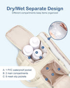 TOPDesign Travel Toiletry Bag for Women, Puffer Large Toiletry Bag, Lightweight Cosmetic Makeup Organizer with Handle for Traveling, Accessories, Essentials, Toiletries (Ivory White)