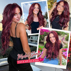 ALXNAN Long Wavy Hair Extensions for Women, Clip in Hair Extensions Clip Ins Soft Full Head Synthetic Hairpieces 20 Inch Ombre Burgundy mix Black