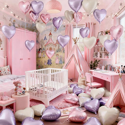 Pink Purple Heart Balloons, 18 Inch Pastel Lila Beige Helium Balloon - Image 6