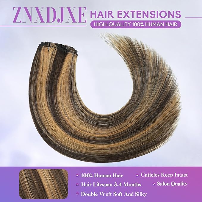 Clip in Hair Extensions Real Human Hair, 22 Inch 110g, 2/6 Dark Brown to Chestnut Brown, Invisible Seamless Remy Human Hair Clip in Extensions for Women 8pcs Per Set with Double Weft