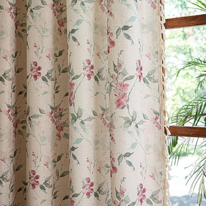 ENJOYBRIDAL Floral Curtains 84 Inches Bedroom Semi Sheer Drapes Cottage Living - Image 5