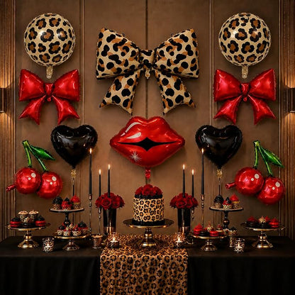10pcs Red and Black Cheetah Print Balloons Set, Leopard Balloons - Image 5