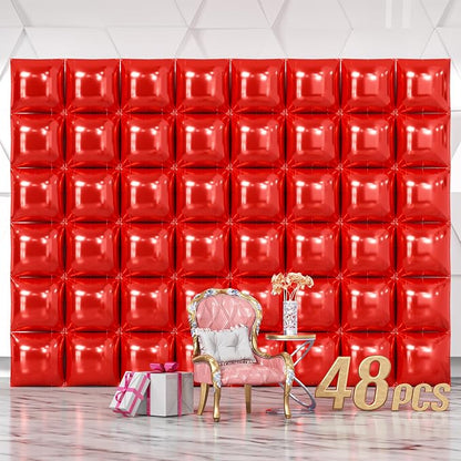 NISOCY 48PCS Metallic Red Square Foil Balloons Wall Backdrop | Double Sided Red by NISOCY