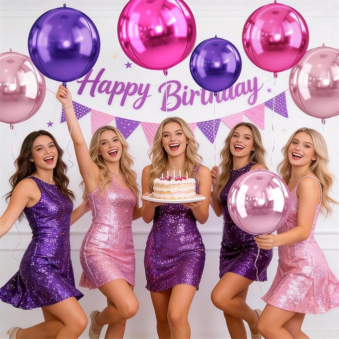 10Pcs Pink and Purple Round Foil Balloons, Metallic Hot Pink Purple Foil Baloon - Image 7