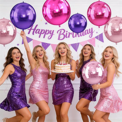 10Pcs Pink and Purple Round Foil Balloons, Metallic Hot Pink Purple Foil Baloon - Image 7