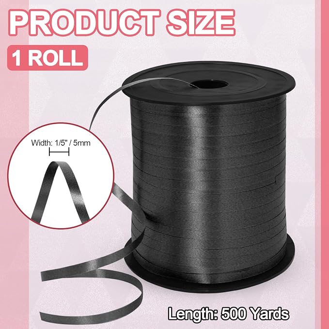 Luomorgo Black Curling Ribbon, 500 Yards/1 Roll Balloon Ribbon | Plastic Thin - Image 3