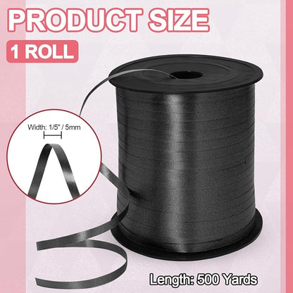 Luomorgo Black Curling Ribbon, 500 Yards/1 Roll Balloon Ribbon | Plastic Thin - Image 3