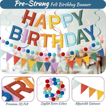 Kriyokiaa Retro Boho Rainbow Happy Birthday Banner Set - Image 3