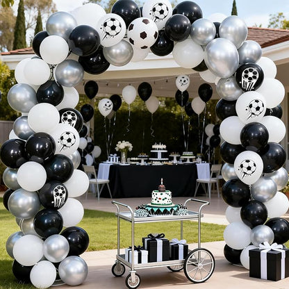 FunHot Soccer Balloons, 12 Inch Black White Silver Football Printed Helium - Image 7