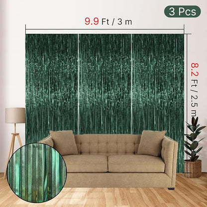 PartyWoo Dark Green Tinsel Foil Fringe Streamers 8.2FT 3pcs Streamer | Dark - Image 4