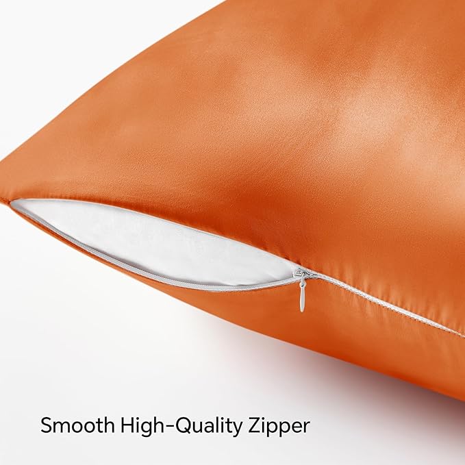 BEDELITE Satin Pillowcase with Zipper, Burnt Orange Pillow Cases Queen Size Set of 2, Super Soft and Cooling Similar to Silk Pillow Cases, Gift for Women Men(20x30 Inches)