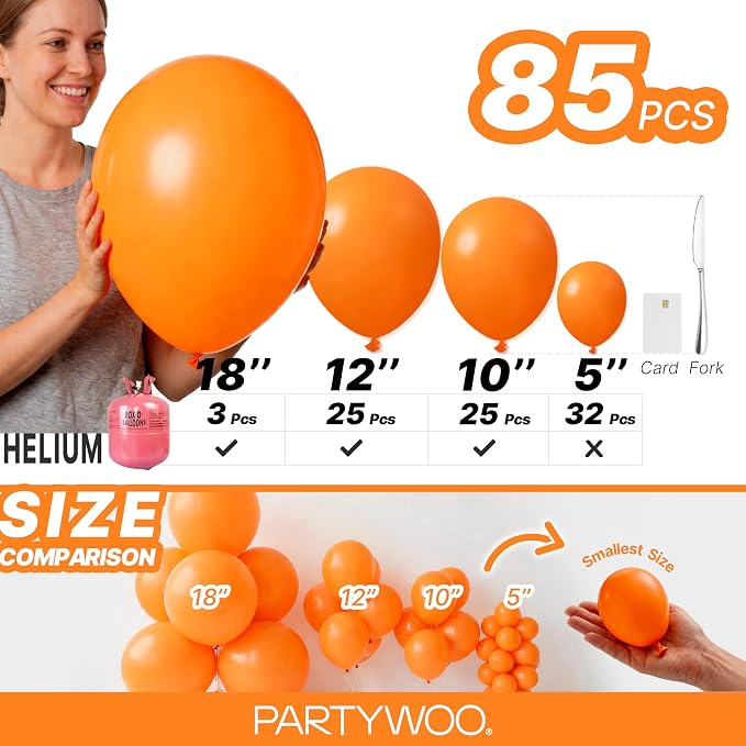 PartyWoo Orange Balloons 85pcs Matte Orange Fall Color 18 12 10 5 Inch | 18 12 - Image 6