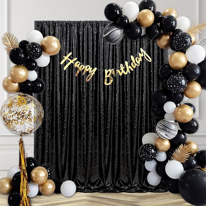 Black Sequin Backdrop Curtains, 2 Panels 4FTx8FT Black Curtain Backdrop Glitter - Image 4