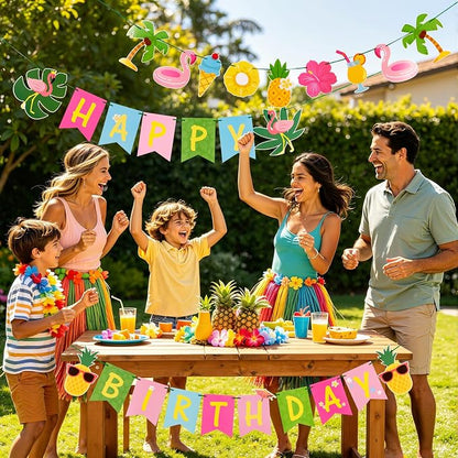 SUNBEAUTY Hawaiian Happy Birthday Banner Tropical Luau Party Birthday Flamingo - Image 6