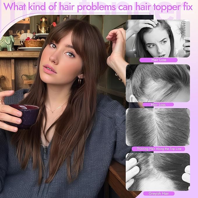 Hair Topper for Women Clip in Bangs – 18 Inch Medium Length Straight 360° Full Coverage Ginger,Synthetic Natural Looking Piece for Thinning Hair