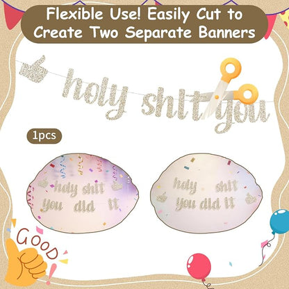 Funny Grad Banner Holy Shit You Did It Banner – Pre-Strung Glitter Graduation - Image 4