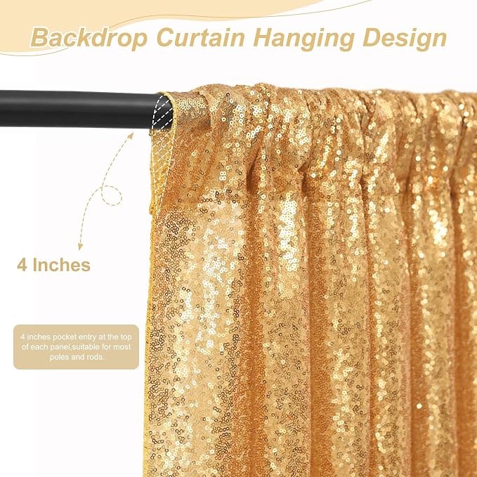 Gold Sequin Backdrop Curtain 2 Pcs 5FTx10FT Panels Stage Background - Image 2