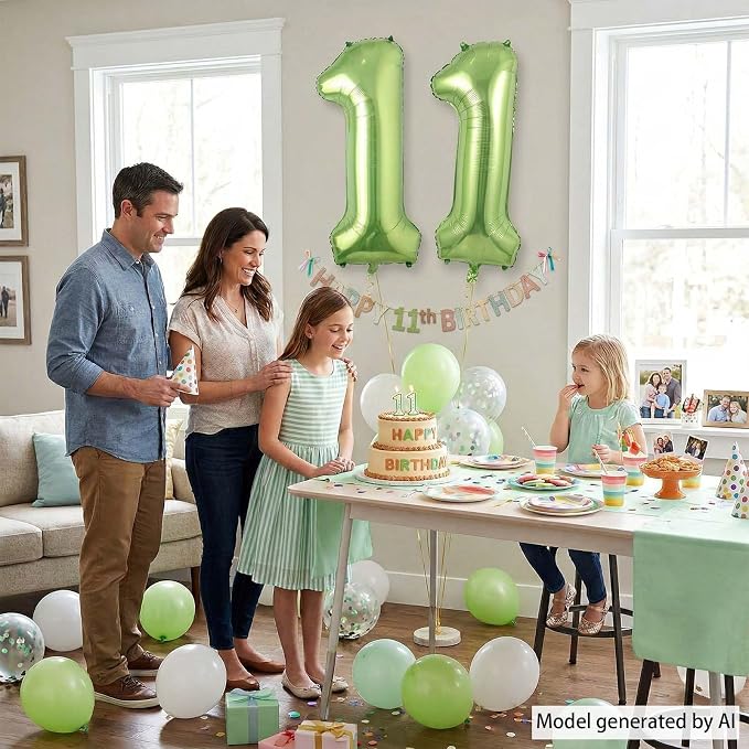 Light Green Number 11 Balloon 40 Inch, Glossy Foil Twin Digit Party Supplies | - Image 3