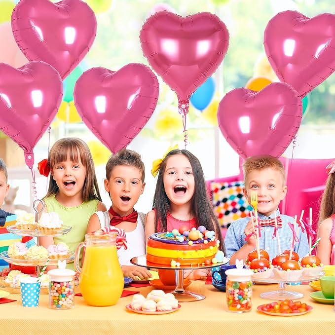 12 Pcs Deep Pink Heart Balloons, 18 Inch Heart Foil Balloons Love Balloon - Image 6