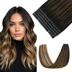Pinkpearl Invisible Tape in Hair Extensions Human Hair, 20pcs 16inch 45g #1B/4/27 Balayage Natural Black to Chocolate Brown and Caramel Blonde Injection Tape in Extensions Remy Human Hair Injected