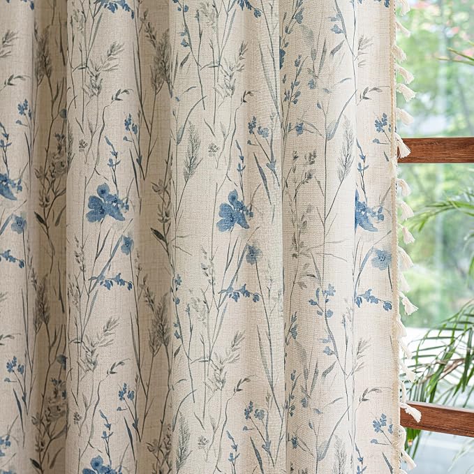 ENJOYBRIDAL Floral Curtains 63 Inches Long Rod Pocket Semi Sheer Drapes - Image 6
