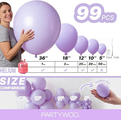 PartyWoo Lavender Balloons 99pcs Light Pastel Purple Lilac Color | 36 18 12 10 - Image 6