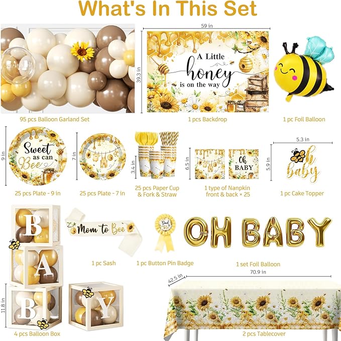 Cocomigo 257Pcs Bee Baby Shower Decorations, All-in-One Set - Image 2