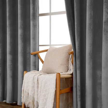 MIULEE Velvet Curtains Grey 52 x 72 Inch Length Set of 2 | Grommet Drapes - Image 5