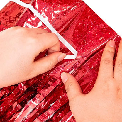 BRAVESHINE Red Blue Tinsel Foil Fringe Curtains | Party Steamers Backdrop | 2 - Image 5