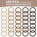 Hair Ties Black 100Count Extra Thick 5CM, Bulk Elastic Hair Bands for Thick Heavy Hair, Seamless Hair Accessories for Women, Girls, Ponytail Holder (Neutral Color)