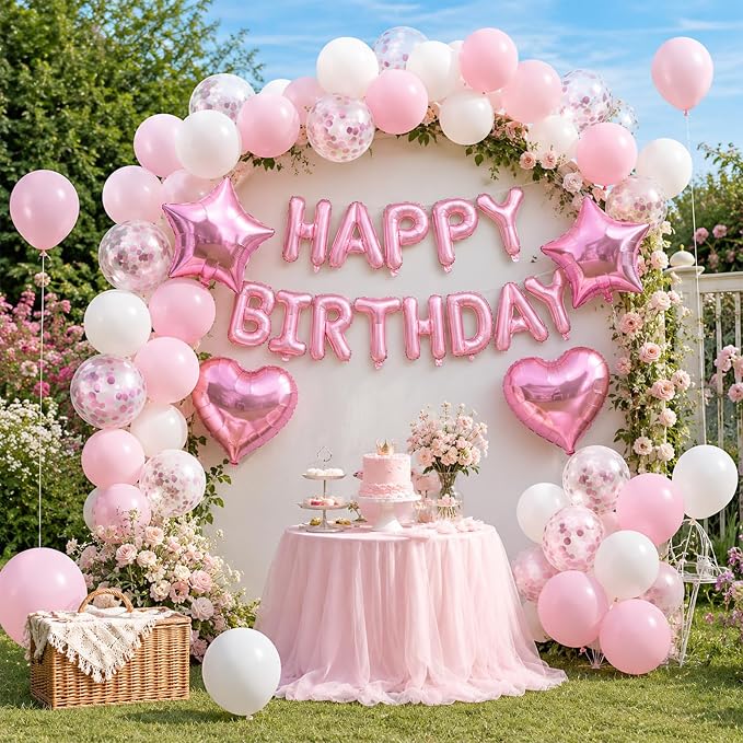 Pink White Birthday Decorations - Image 7