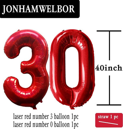 Jonhamwelbor 40 Inch Laser Red 30 Balloon Numbers Foil Mylar Giant Balloon - Image 2