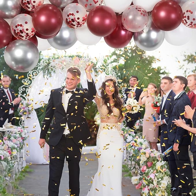 Burgundy Red and Silver Balloons, 60 Packs 12 Inch Wine Red and White Silver - Image 4