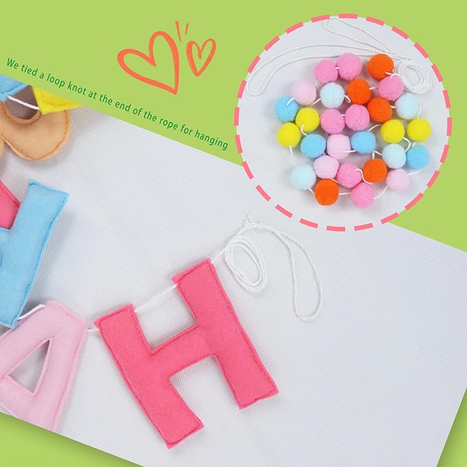 2-PCS Pre-Strung 3D Felt Happy Birthday Banner, Macaron Birthday Decorations | - Image 4