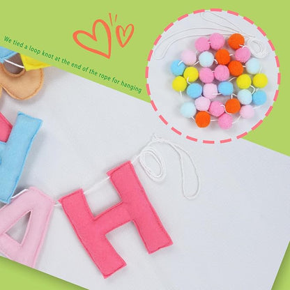 2-PCS Pre-Strung 3D Felt Happy Birthday Banner, Macaron Birthday Decorations | - Image 4