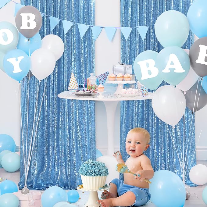 Baby Blue Sequin Backdrop Curtains, 2 Panels 4FTx8FT Blue Curtain Backdrop - Image 4