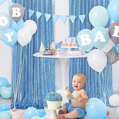 Baby Blue Sequin Backdrop Curtains, 2 Panels 4FTx8FT Blue Curtain Backdrop - Image 4