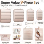 Veken 9/11 Set Compression Packing Cubes for Travel Essentials,Compressible Expandable Large Luggage Suitcase Organizer Bags for Clothing,Durable Space Saver Storage Bags with Toiletry Bags(Beige)
