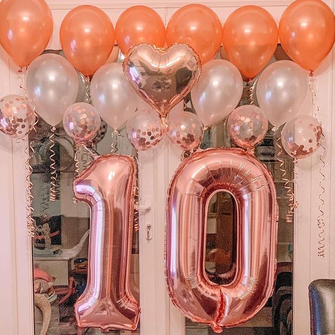 Rose Gold 10 Number Balloons, 40 Inch Giant Number 10 Balloons Foil Mylar - Image 5