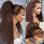 250 Density 32 Inch Deep Wave 360 Lace Front Wigs Human Hair Full Chocolate Brown Lace Front Wig Pre Plucked with Bady Hair Curly Wig 360 Glueless Lace Frontal Wigs for Women