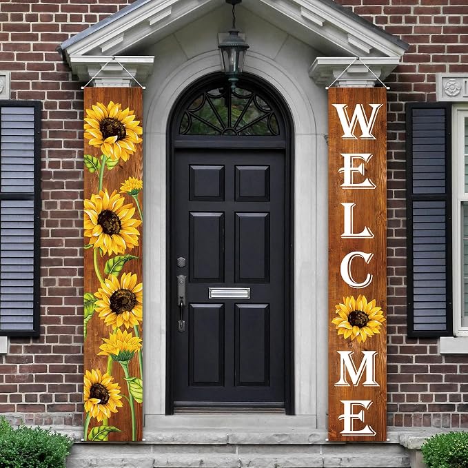 Tatuo Sunflower Welcome Hanging Banners Summer Porch Banners Flags Spring Door - Image 7