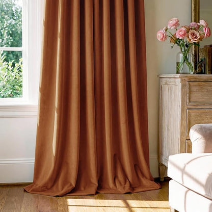 Burnt Orange Velvet Curtains Back Tab Boho Drapes, Window Back Tab Pinch Pleat - Image 7