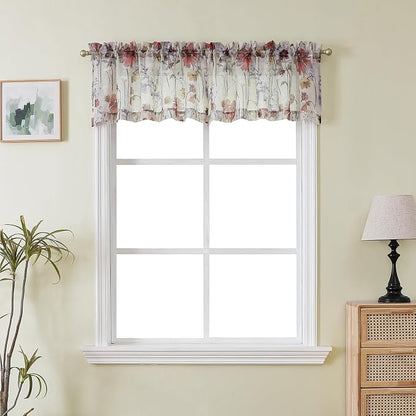 Crushed Valance Sheer Curtains 14 Inches Length 2 PCS, Small Modern Printed by OWENIE