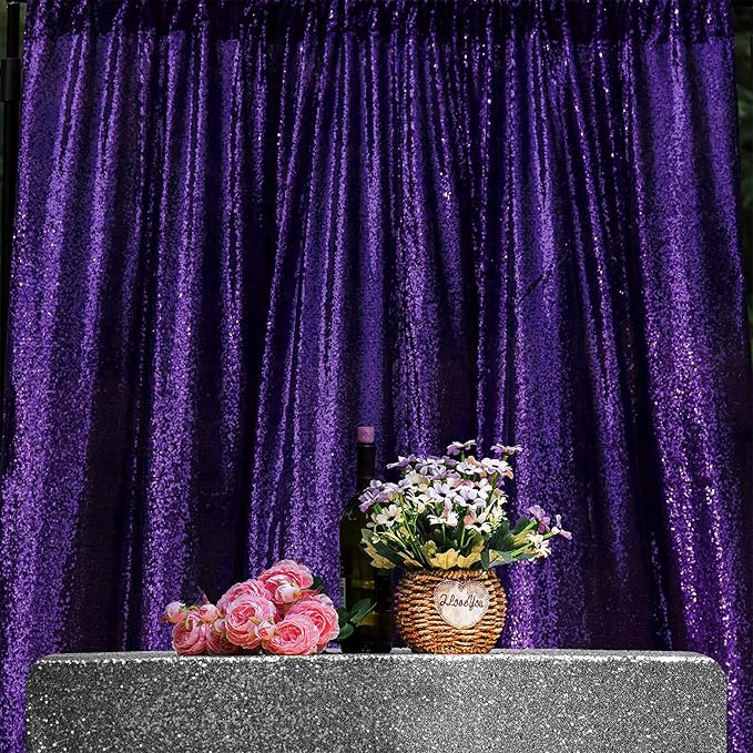 JYFLZQ Purple Sequin Backdrop Curtains 8ft x 8ft 1 Panel Glitter Photo Booth - Image 3