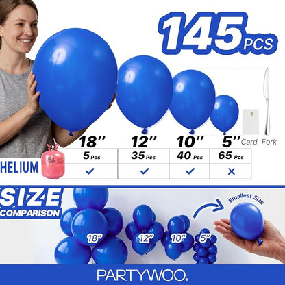 PartyWoo Royal Blue Balloons 145pcs Dark Blue Balloons Different Sizes | 18 12 - Image 6