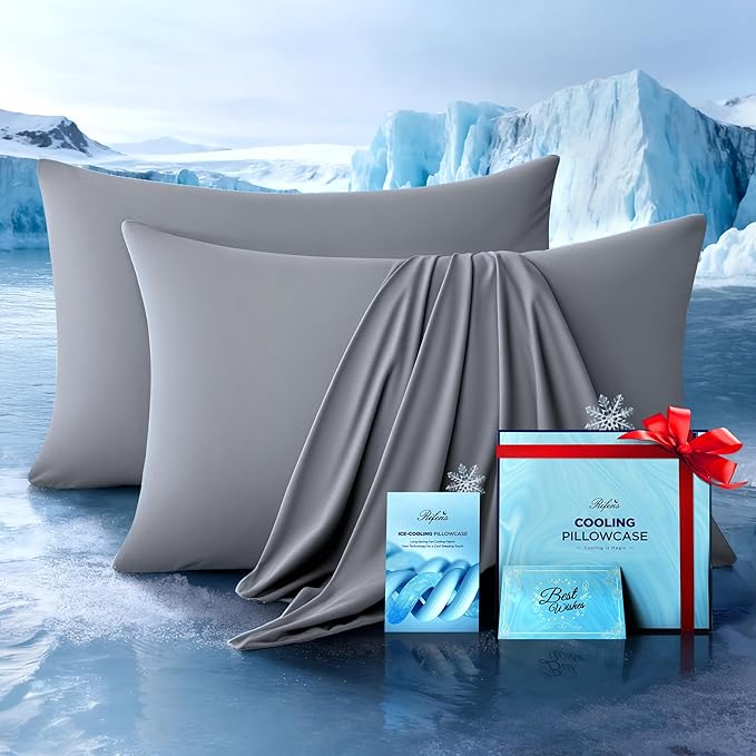 Ultra-Chill Cooling Pillowcase Set of 2 for Hot Sleepers, Softer Than Silk Pillow Cases for Protecting Hair & Skin, Breathable Bed Pillow Covers w/Zipper, Gifts for Women & Men(Light Gray, King)